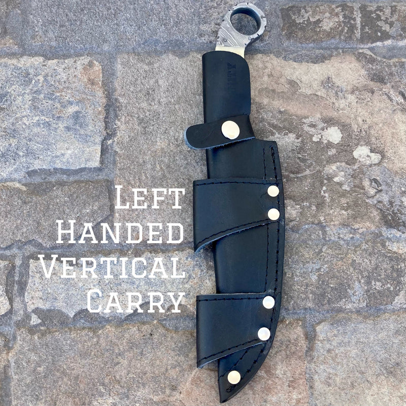 Sanity Jewelry Damascus Steel Belt Sheath Left Handed Vertical 11” Al Capone - I'll Be Your Huckleberry Bone - Damascus - Horizontal & Vertical Carry - ACF05