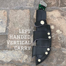 Sanity Jewelry Damascus Steel Belt Sheath Left Handed Vertical 8.5” Lucky Luciano - Green & Black Wood - Damascus - Horizontal & Vertical Carry - LL03