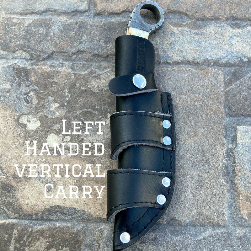 Sanity Jewelry Damascus Steel Belt Sheath Left Handed Vertical 9" Al Capone - Bone - Damascus - Horizontal & Vertical Carry - PE14