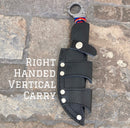 Sanity Jewelry Damascus Steel Belt Sheath Right Handed Vertical 9” Al Capone - Red/White/Blue Wood - Damascus - Horizontal & Vertical Carry - PE04