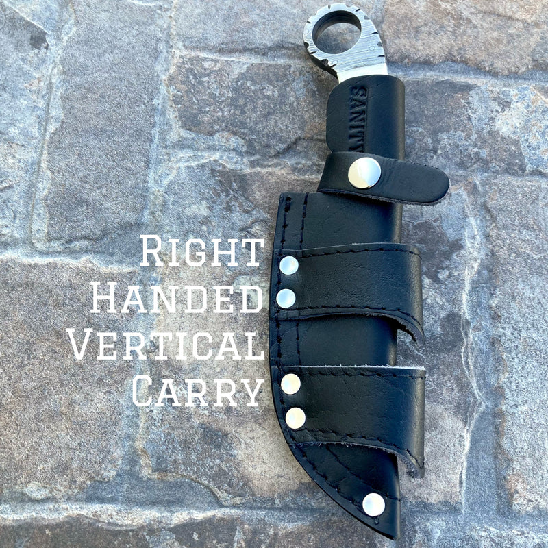 Sanity Jewelry Damascus Steel Belt Sheath Right Handed Vertical 9" Al Capone - Stag Antler - Damascus - Horizontal & Vertical Carry - PE01
