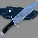 Sanity Jewelry Damascus Steel Black Holder 14” Jim Bowie - Buffalo Horn - Damascus - Vertical Carry - JBSC1