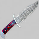 Sanity Jewelry Damascus Steel Black Holder 14” Jim Bowie - Red & Black Wood - Damascus - Vertical Carry - JBSC5