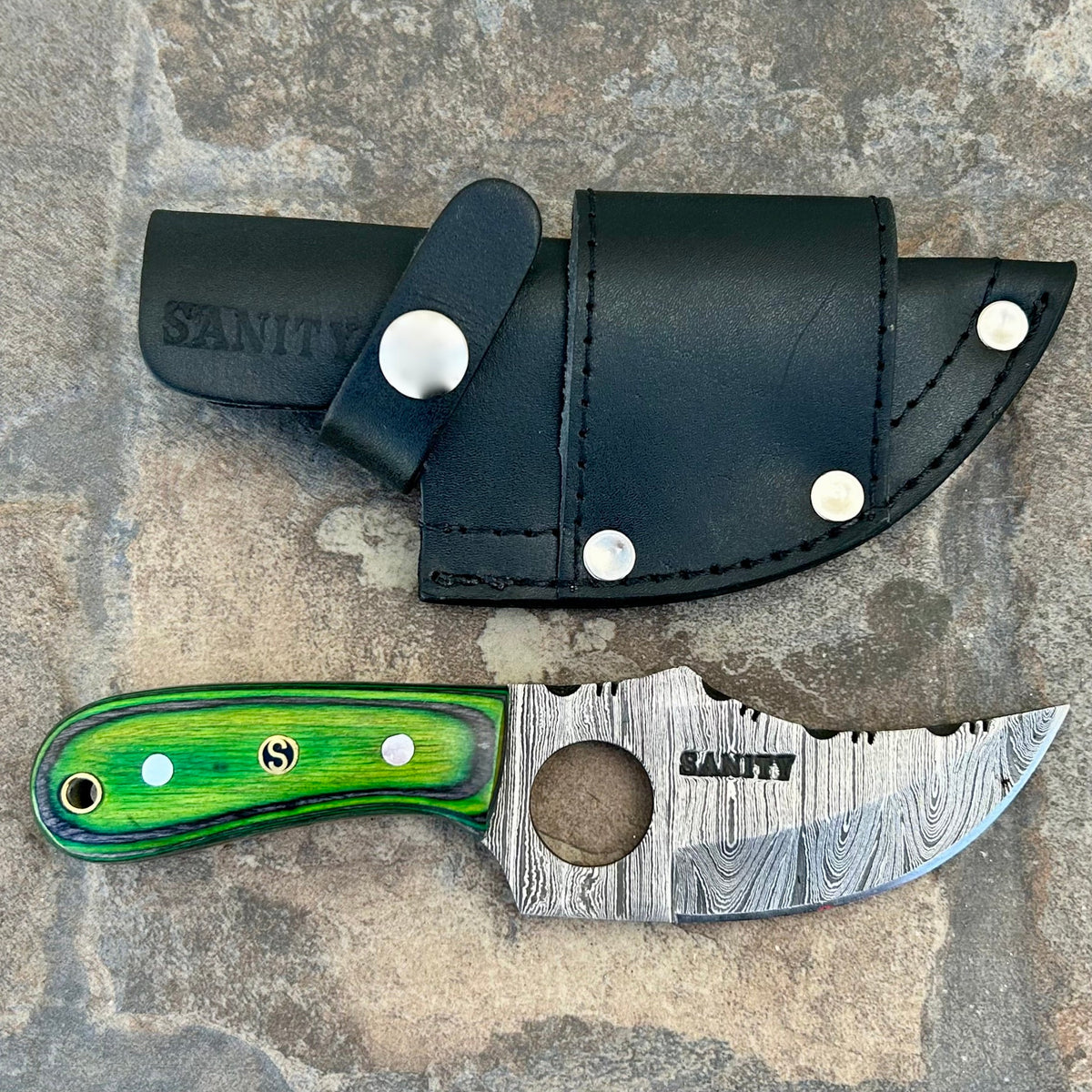 7” Jesse James - Green & Black Wood - Damascus - Horizontal & Vertical