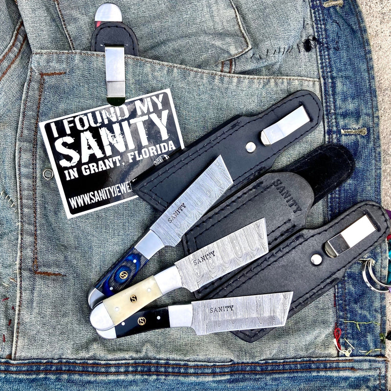 SANITY JEWELRY® Damascus Steel Boot Sheath W/Clip 6” Cole Younger - Boot Sheath W/Clip - Tanto Bone - CYT01