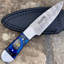 SANITY JEWELRY® Damascus Steel Boot Sheath W/Clip Boot Sheath W/Clip - 6" Cole Younger - Drop Point - Blue & Black - CYS04