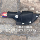 SANITY JEWELRY® Damascus Steel Left Handed Horizontal 7" Jesse James - Red/White/Blue Wood - Damascus - Horizontal & Vertical Carry - JJ015