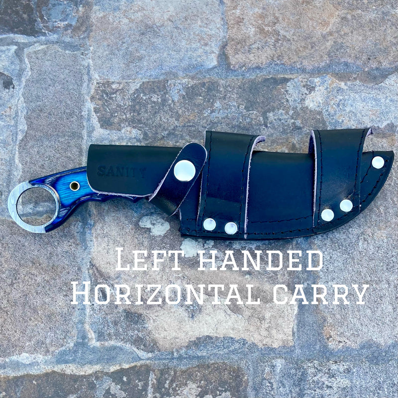 SANITY JEWELRY® Damascus Steel Left Handed Horizontal Carry New - 10" Bumpy Johnson - Blue & Black Wood - Damascus - Horizontal & Vertical Carry - BJ03