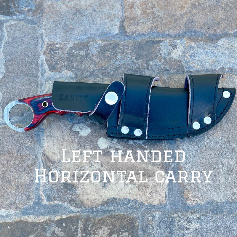 SANITY JEWELRY® Damascus Steel Left Handed Horizontal Carry New - 10" Bumpy Johnson - Red & Black Wood - Damascus - Horizontal & Vertical Carry - BJ04