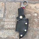 SANITY JEWELRY® Damascus Steel Left Handed Vertical 7.5” Al Capone - Red/White/Blue Wood - Damascus - Horizontal & Vertical Carry - AC709