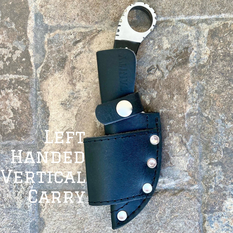 SANITY JEWELRY® Damascus Steel Left Handed Vertical 7" Al Capone - Horizontal & Vertical Carry - D2 Steel - Buffalo Horn - 7 inches - A2704