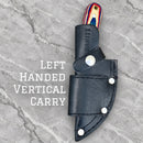 SANITY JEWELRY® Damascus Steel Left Handed Vertical 7" Jesse James Damascus Steel Kitchen & Camp Knife - Red/White/Blue - JJ015