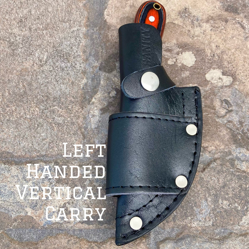 SANITY JEWELRY® Damascus Steel Left Handed Vertical 7" Jesse James - Orange & Black Wood - Damascus - Horizontal & Vertical Carry - JJ014