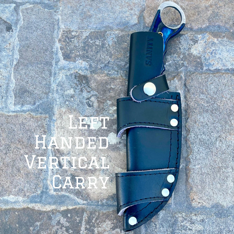 SANITY JEWELRY® Damascus Steel Left Handed Vertical Carry New - 10" Bumpy Johnson - Blue & Black Wood - Damascus - Horizontal & Vertical Carry - BJ03