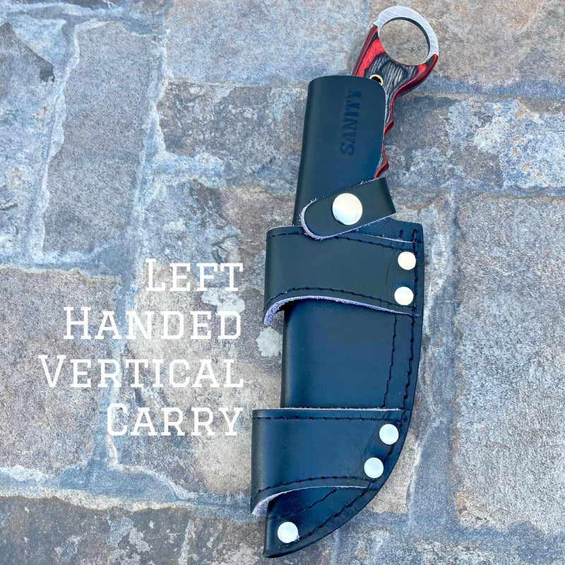 SANITY JEWELRY® Damascus Steel Left Handed Vertical Carry New - 10" Bumpy Johnson - Red & Black Wood - Damascus - Horizontal & Vertical Carry - BJ04