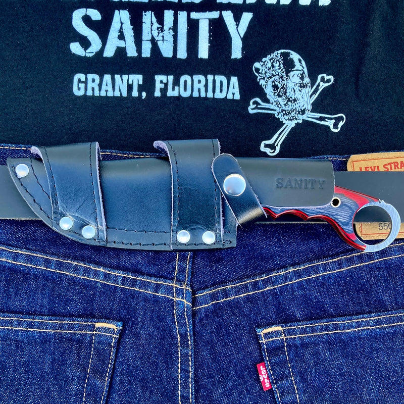 SANITY JEWELRY® Damascus Steel New - 10" Bumpy Johnson - Red & Black Wood - Damascus - Horizontal & Vertical Carry - BJ04