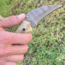 SANITY JEWELRY® Damascus Steel New - 8" Outlaw Series - Damascus Steel Folder - Bone Horn - OF03