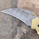 SANITY JEWELRY® Damascus Steel New - 8" Outlaw Series - Damascus Steel Folder - Bone - OF03