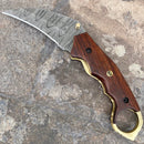 SANITY JEWELRY® Damascus Steel New - 8" Outlaw Series - Damascus Steel Folder - Mahogany - OF04