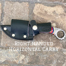 SANITY JEWELRY® Damascus Steel Right Handed Horizontal 7.5” Al Capone - Red/White/Blue Wood - Damascus - Horizontal & Vertical Carry - AC709