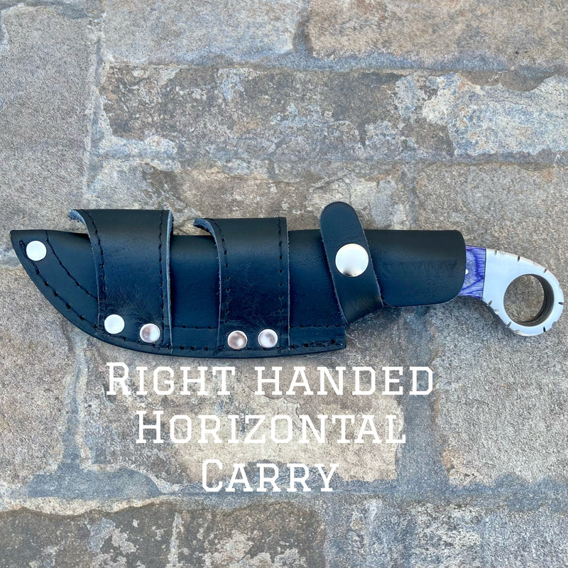 Sanity Jewelry Damascus Steel Right Handed Horizontal BOGO - 9” Al Capone - Purple Wood - Damascus - Horizontal & Vertical Carry - PE17