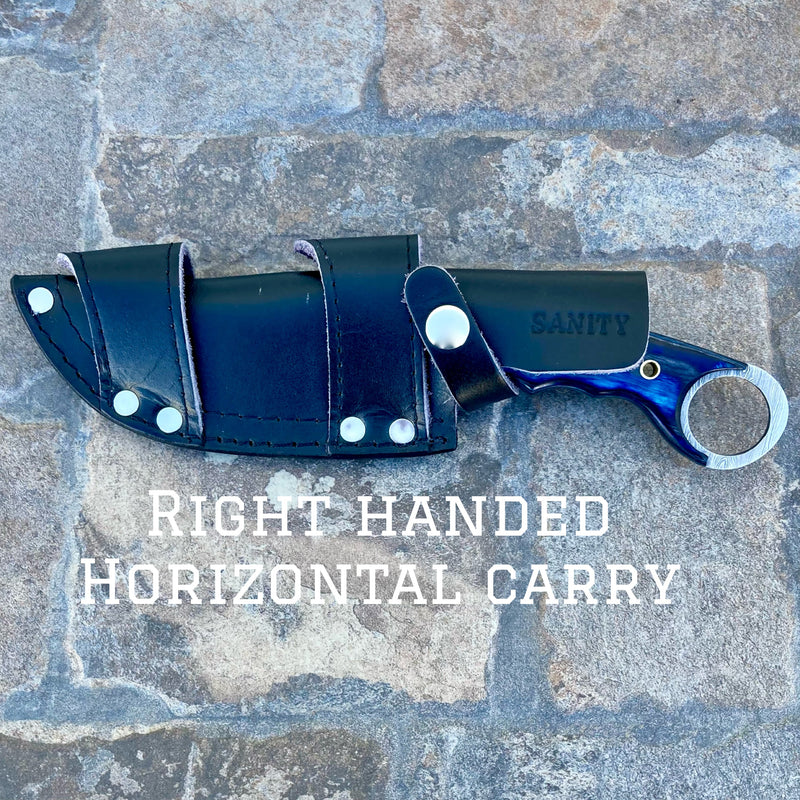 SANITY JEWELRY® Damascus Steel Right Handed Horizontal Carry New - 10" Bumpy Johnson - Blue & Black Wood - Damascus - Horizontal & Vertical Carry - BJ03