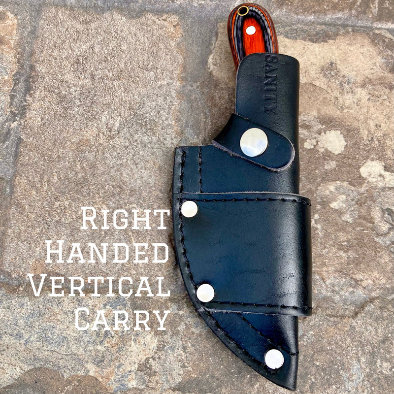 SANITY JEWELRY® Damascus Steel Right Handed Vertical 7" Jesse James - Orange & Black Wood - Damascus - Horizontal & Vertical Carry - JJ014