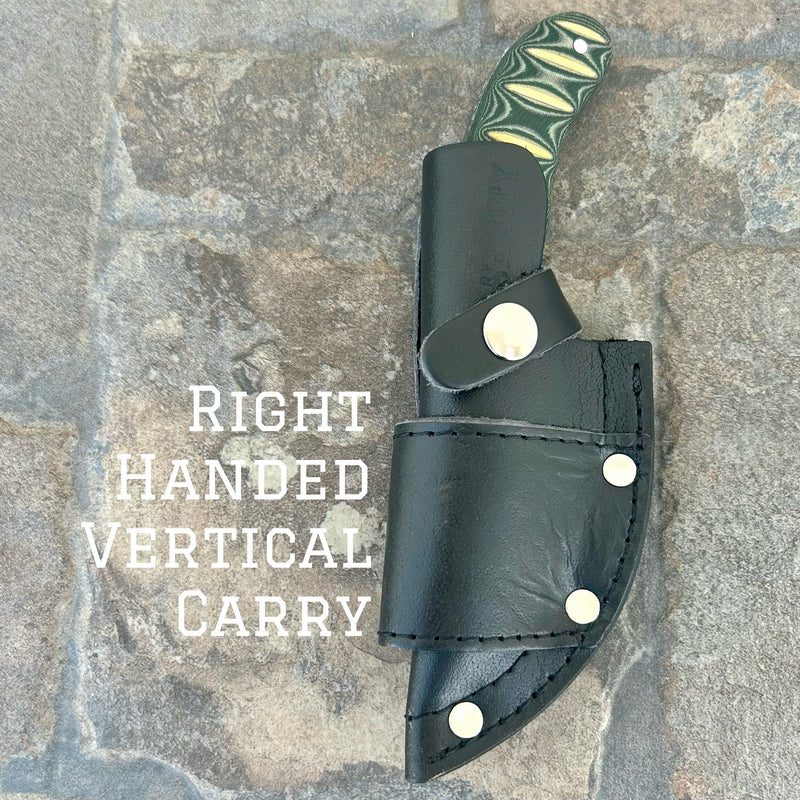 SANITY JEWELRY® Damascus Steel Right Handed Vertical BOGO - 7” Frank James - Green & White Wood - Damascus - Horizontal & Vertical Carry - FJ002