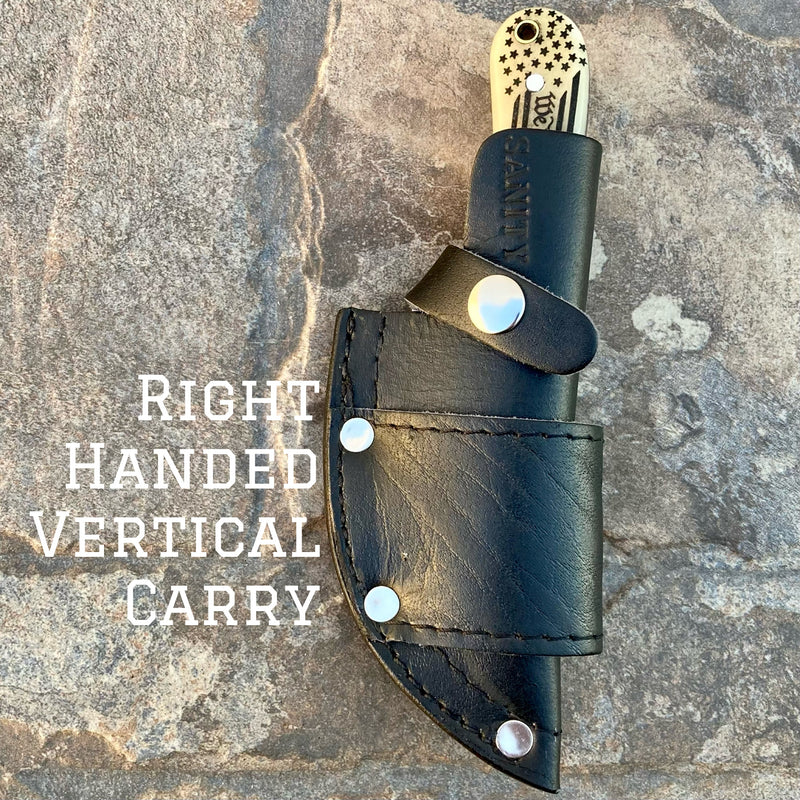 SANITY JEWELRY® Damascus Steel Right Handed Vertical Carry 7" Jesse James - We The People Bone - Damascus - Horizontal & Vertical Carry - JJ023