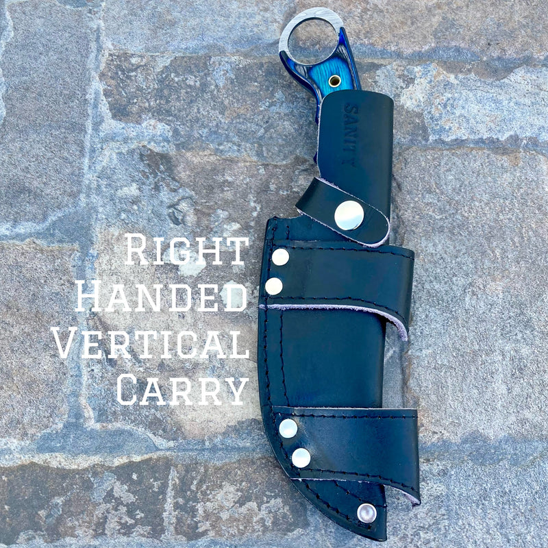 SANITY JEWELRY® Damascus Steel Right Handed Vertical Carry New - 10" Bumpy Johnson - Blue & Black Wood - Damascus - Horizontal & Vertical Carry - BJ03