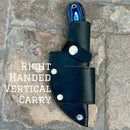 SANITY JEWELRY® Damascus Steel Right Handed Vertical Jesse James - Blue & Black Wood - Damascus - Horizontal & Vertical Carry - 7 inches - SKU JJ011