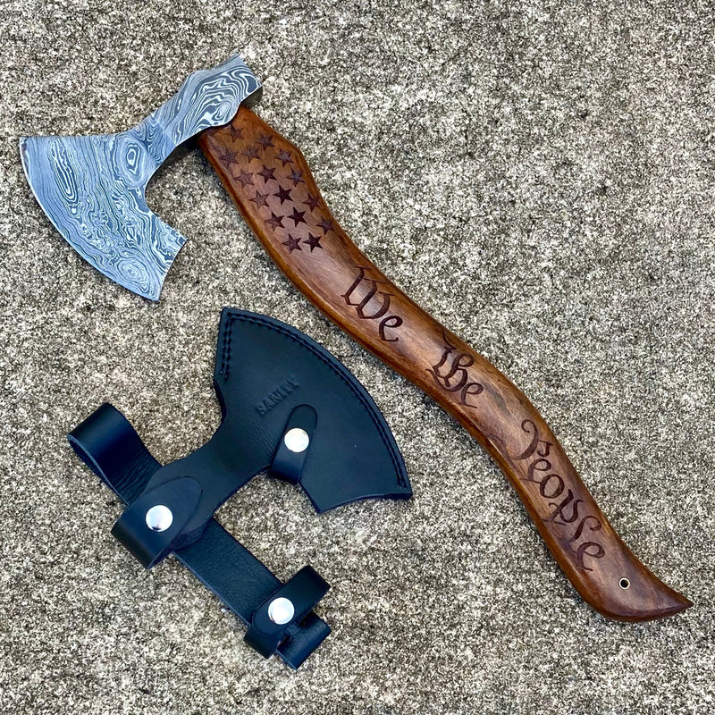 Sanity Jewelry Damascus Steel Set of We The People Ball Peen Gavel & Damascus Chopper