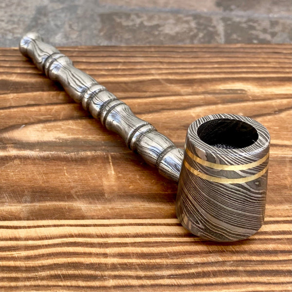 Pipes Damascus Steel Tobacco Pipe - Gold Stripe - Pipe2