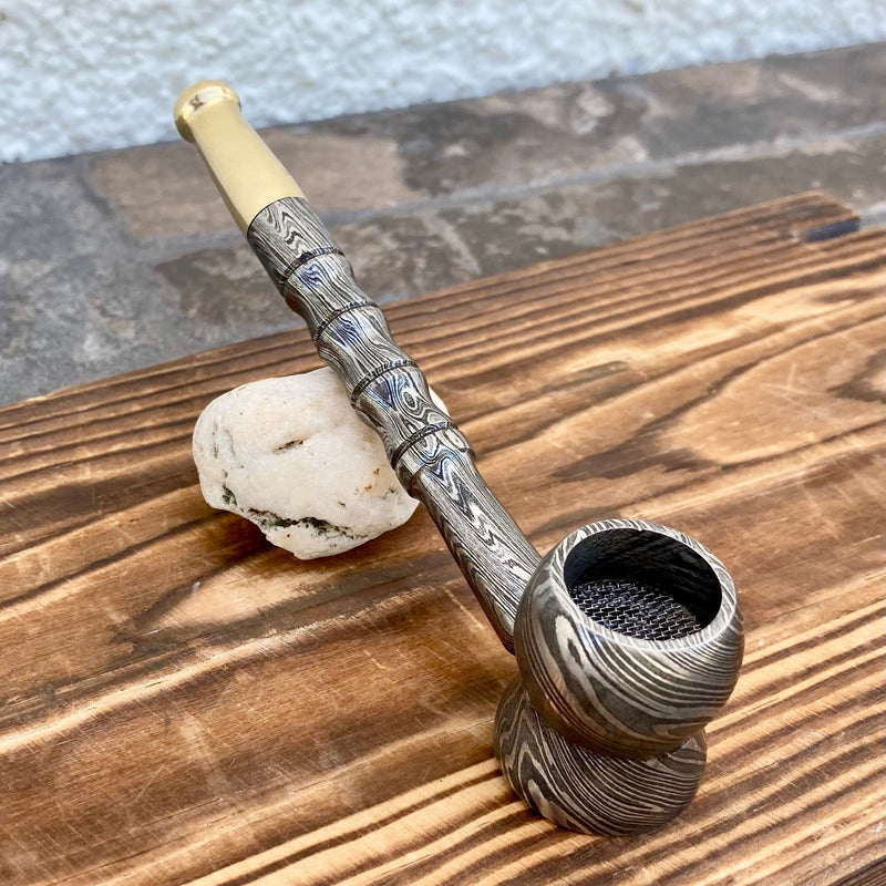 Pipes Damascus Steel Tobacco Pipe - Gold Tip - Pipe1