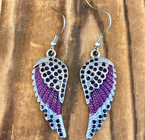 Sanity Jewelry Earrings Angel Wings Crystal Earrings - Purple Stones -  SK2615E