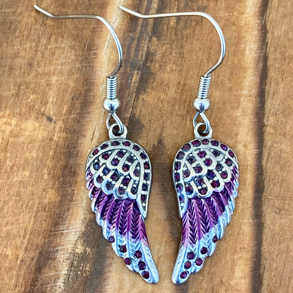 Sanity Jewelry Earrings Angel Wings Mini Earrings - Purple Crystal - SK2615E