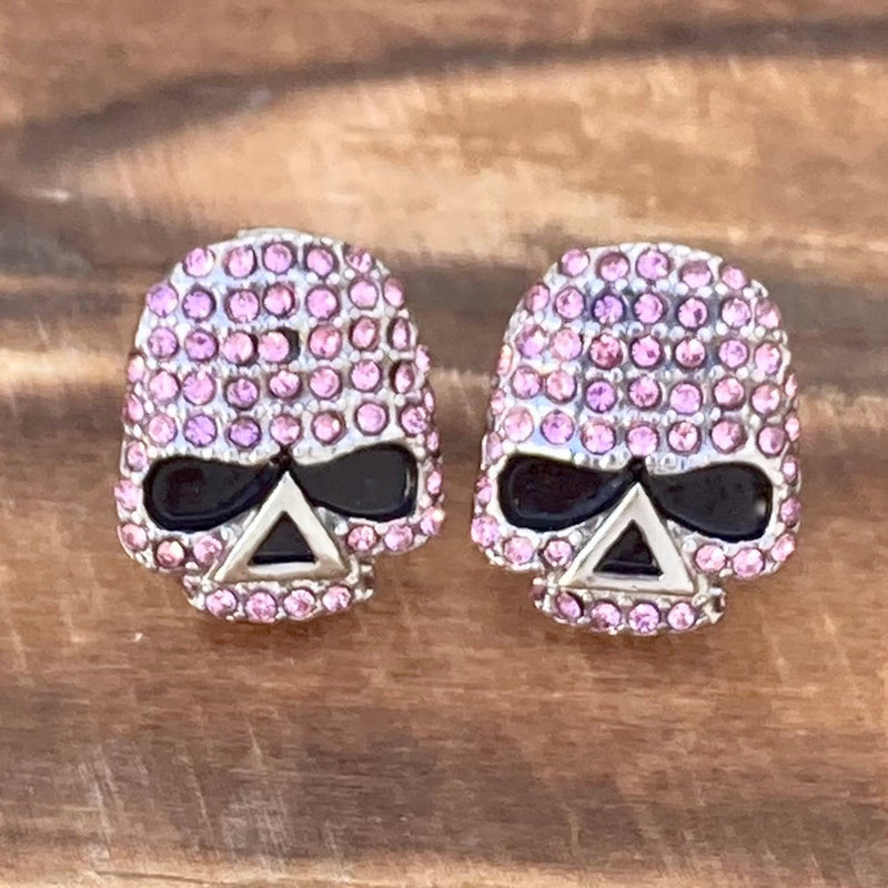 Sanity Jewelry Earrings Bling Skull Earrings - Pink Stone - Large Stud - 2596S