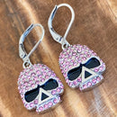 Sanity Jewelry Earrings Bling Skull Earrings - Pink Stone - Lever Back - 2596L