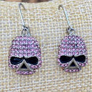 Sanity Jewelry Earrings Bling Skull Earrings - Pink Stone - Lever Back - 2596L