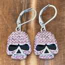 Sanity Jewelry Earrings Bling Skull Earrings - Pink Stone - Lever Back - 2596L