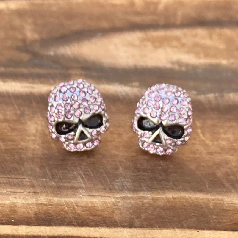 Sanity Jewelry Earrings Bling Skull Earrings - Pink Stone - Small Stud - 2596E