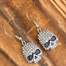 Sanity Jewelry Earrings Bling Skull Earrings - White Stone - Wire - 2595W