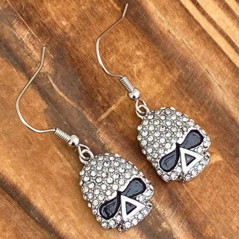 Sanity Jewelry Earrings Bling Skull Earrings - White Stone - Wire - 2595W