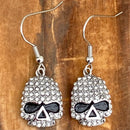 Sanity Jewelry Earrings Bling Skull Earrings - White Stone - Wire - 2595W