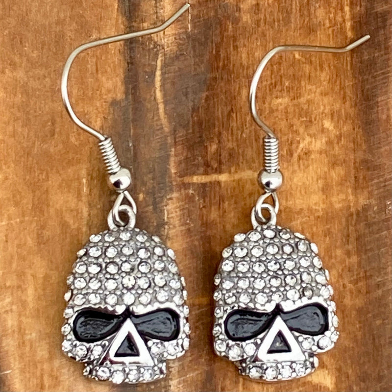 Sanity Jewelry Earrings Bling Skull Earrings - White Stone - Wire - 2595W