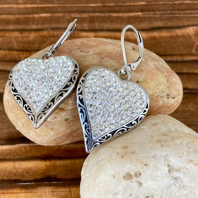 Sanity Jewelry Earrings Crystal Heart Earrings - White - Lever Back - AJ1LE
