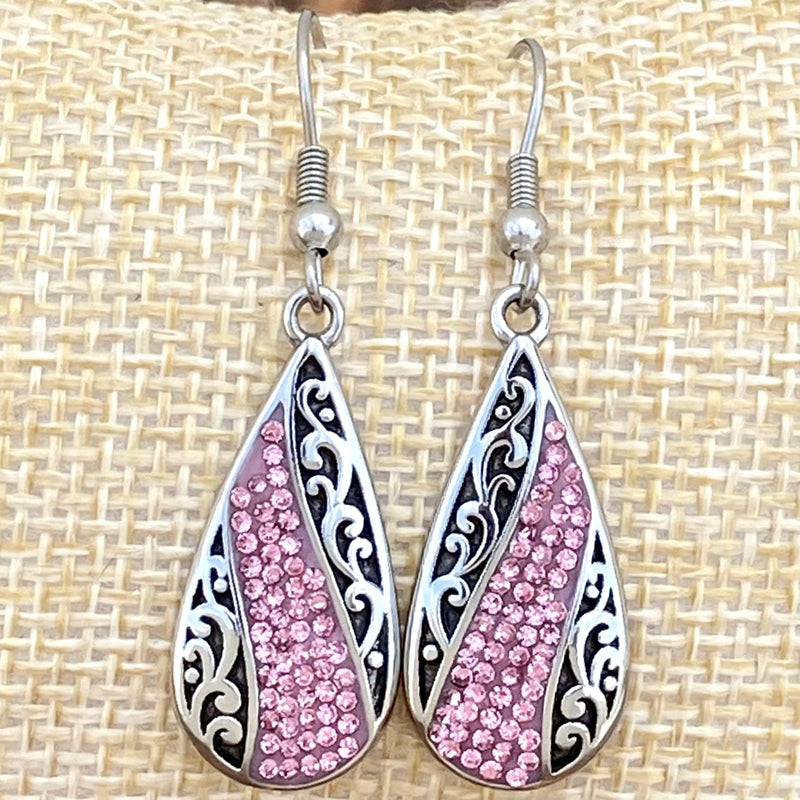 Sanity Jewelry Earrings Crystal Teardrop - Pink - Earrings - AJ03E