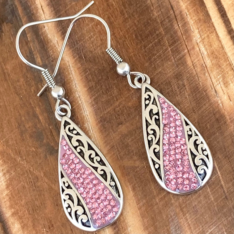 Sanity Jewelry Earrings Crystal Teardrop - Pink - Earrings - AJ03E