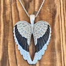 SANITY JEWELRY® Ladies Necklace 2mm 16" Angel Heart Wings Pendant - Black W/White Stones Wings - Classic - Rope Necklace or Omega - LAP39