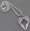 Sanity Jewelry Ladies Necklace 2mm 16” Rope Necklace Angel Heart Wings Pendant - Silver W/Purple Stone - Rope Necklace or Omega - LAP032